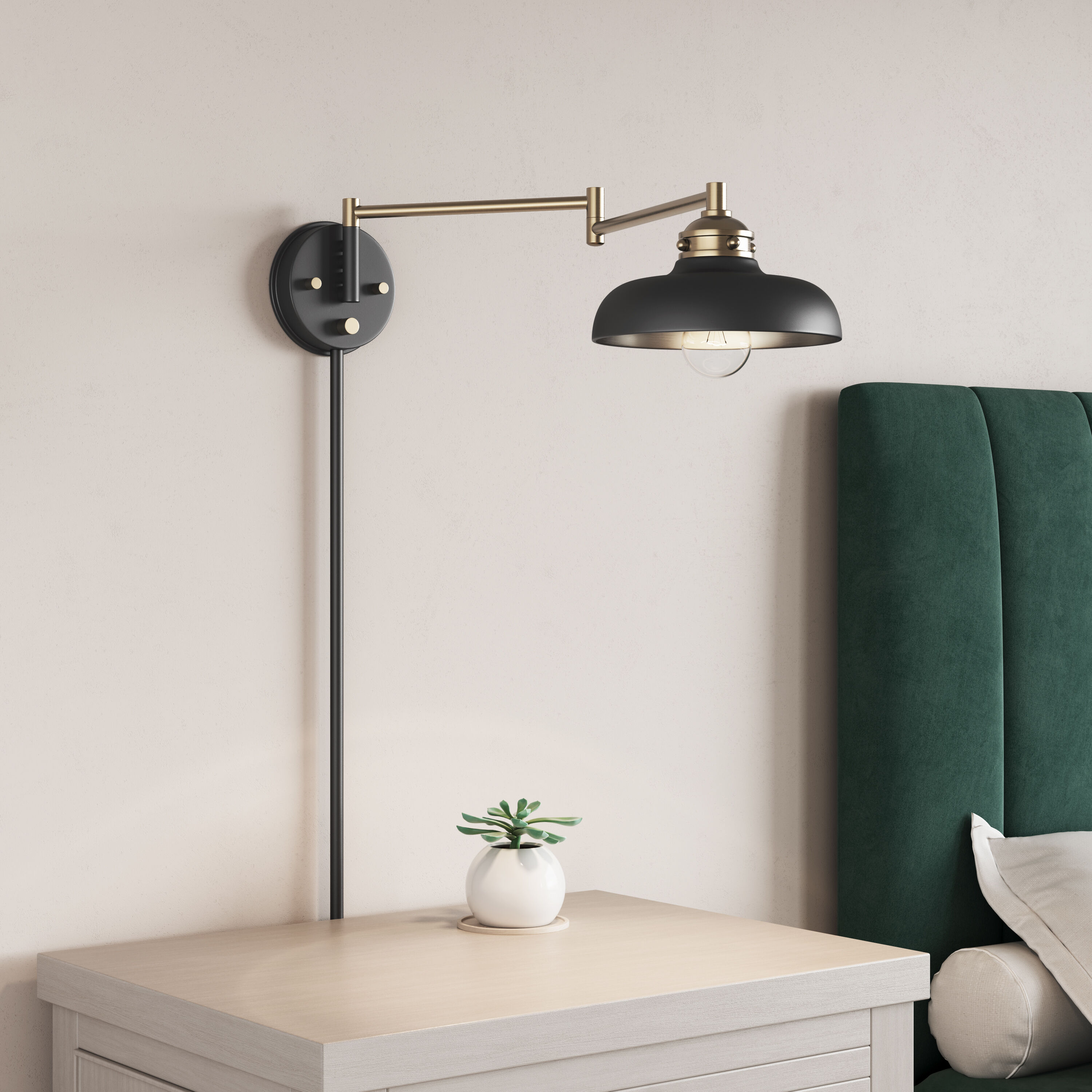 Ellison 24.75 inch 60 watt Matte Black/Vintage Brass Swing Arm Sconce Wall Light